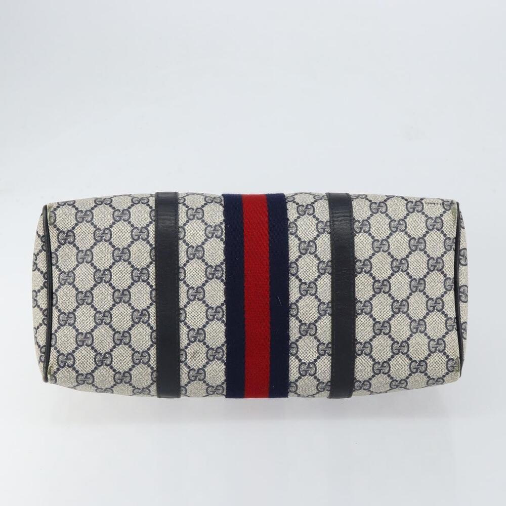 GUCCI GG Supreme Sherry Line Boston Bag PVC Navy Gold Red Auth 153368 - Picture 5 of 16